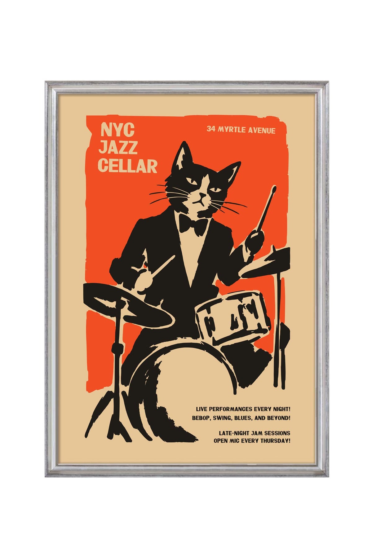 NYC Jazz Cat Drummer Poster