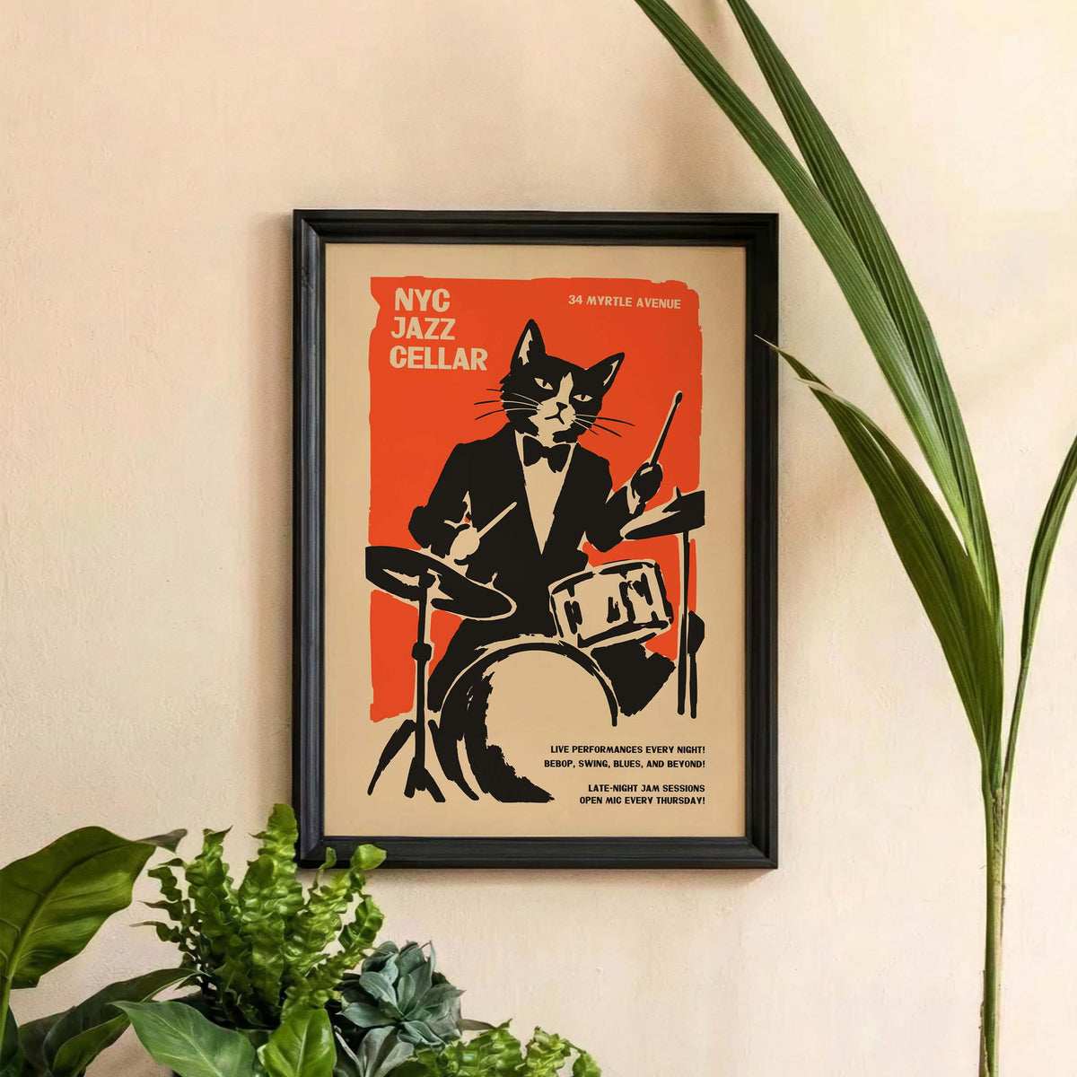 NYC Jazz Cat Drummer Poster