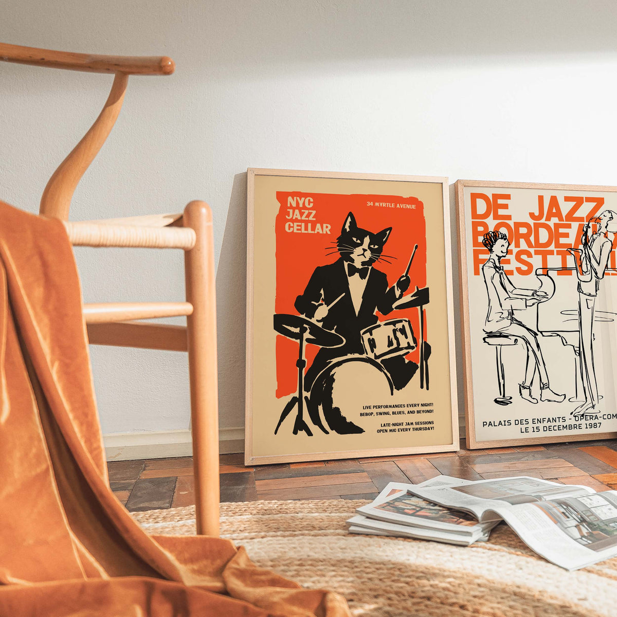NYC Jazz Cat Drummer Poster