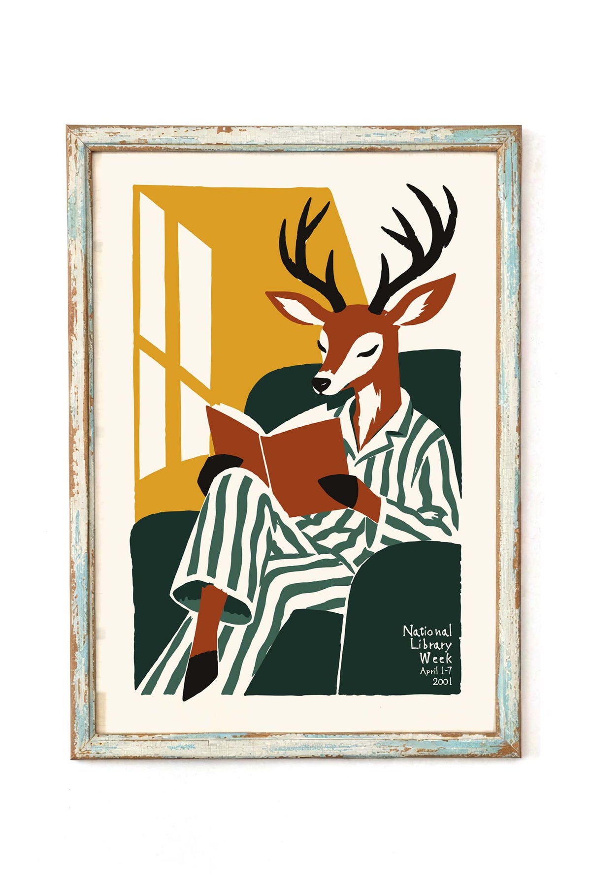 Reading Deer Library Wall Art Print