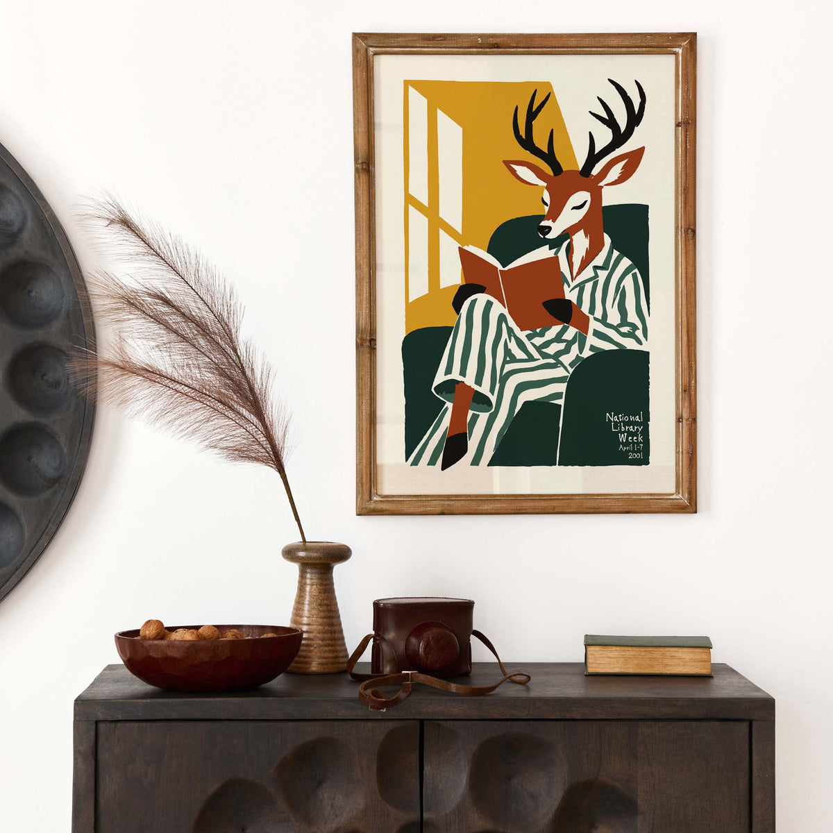 Reading Deer Library Wall Art Print