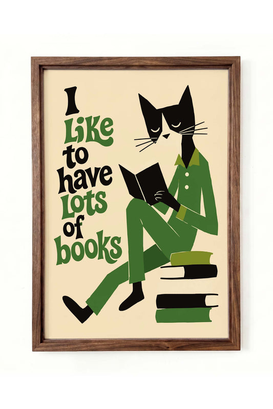 Cat Reading Books Wall Art