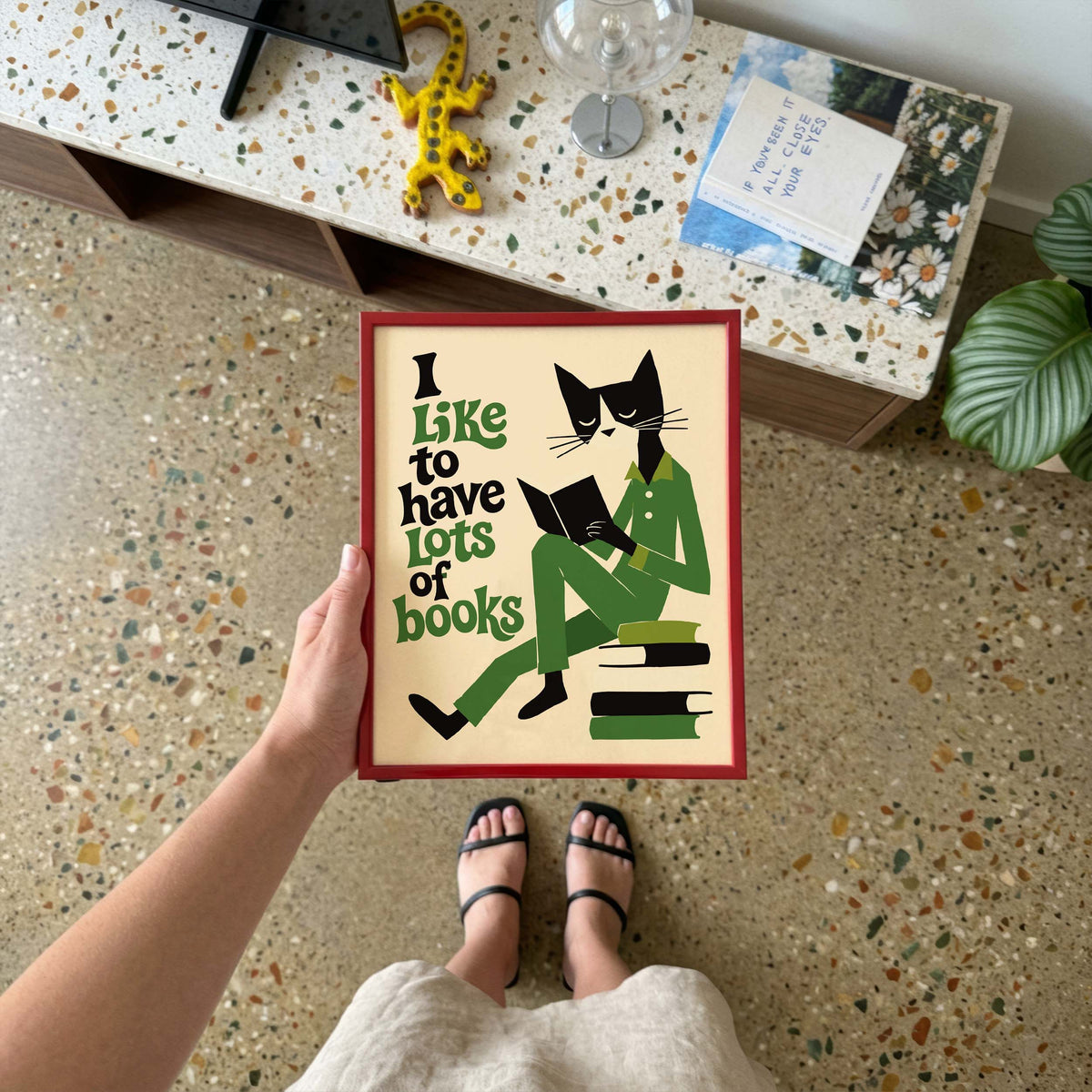 Cat Reading Books Wall Art