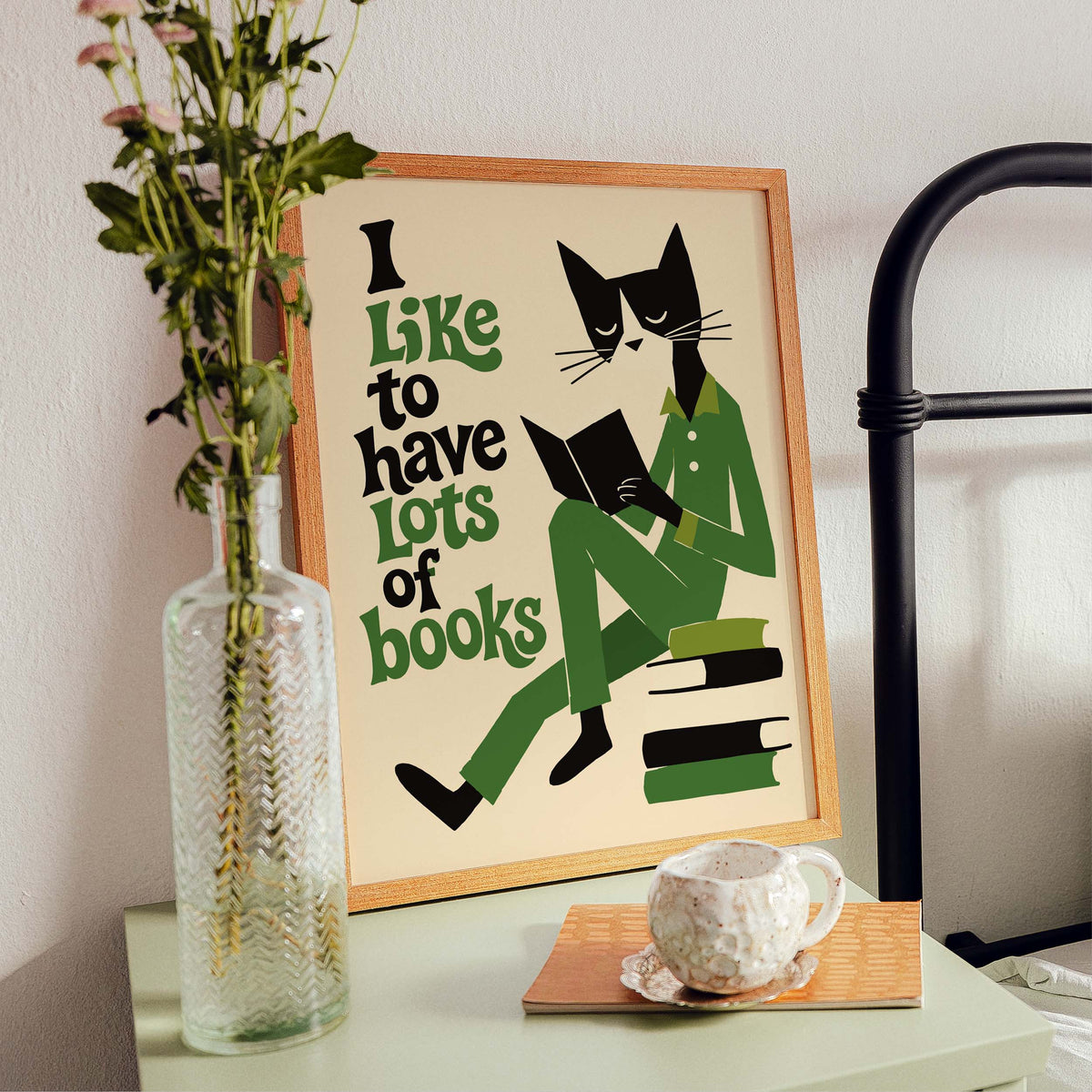 Cat Reading Books Wall Art