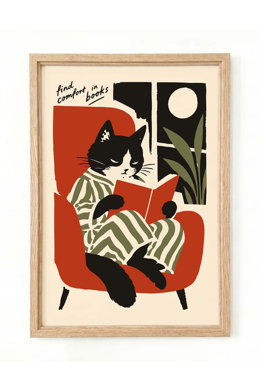 Reading Cat Poster Print