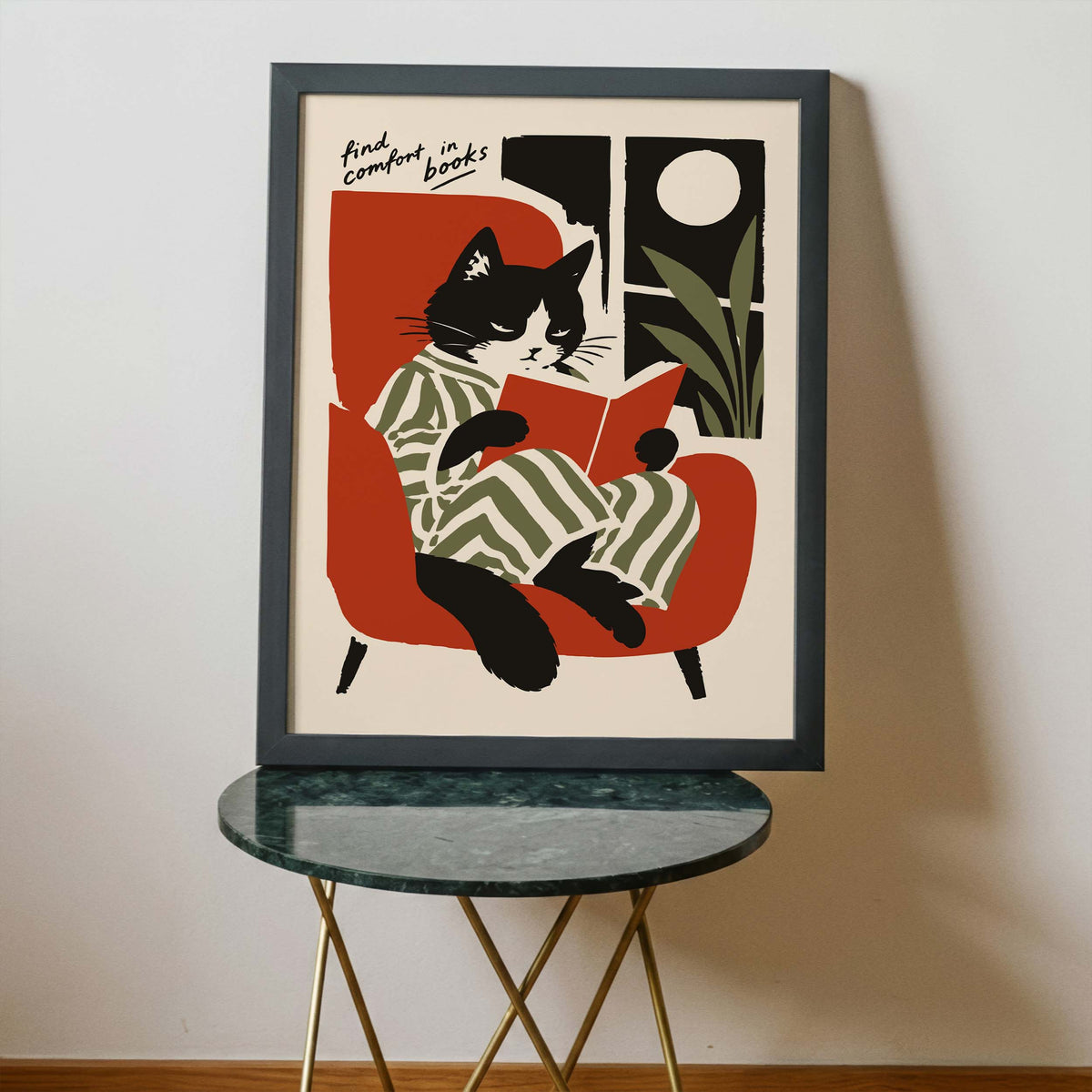 Reading Cat Poster Print