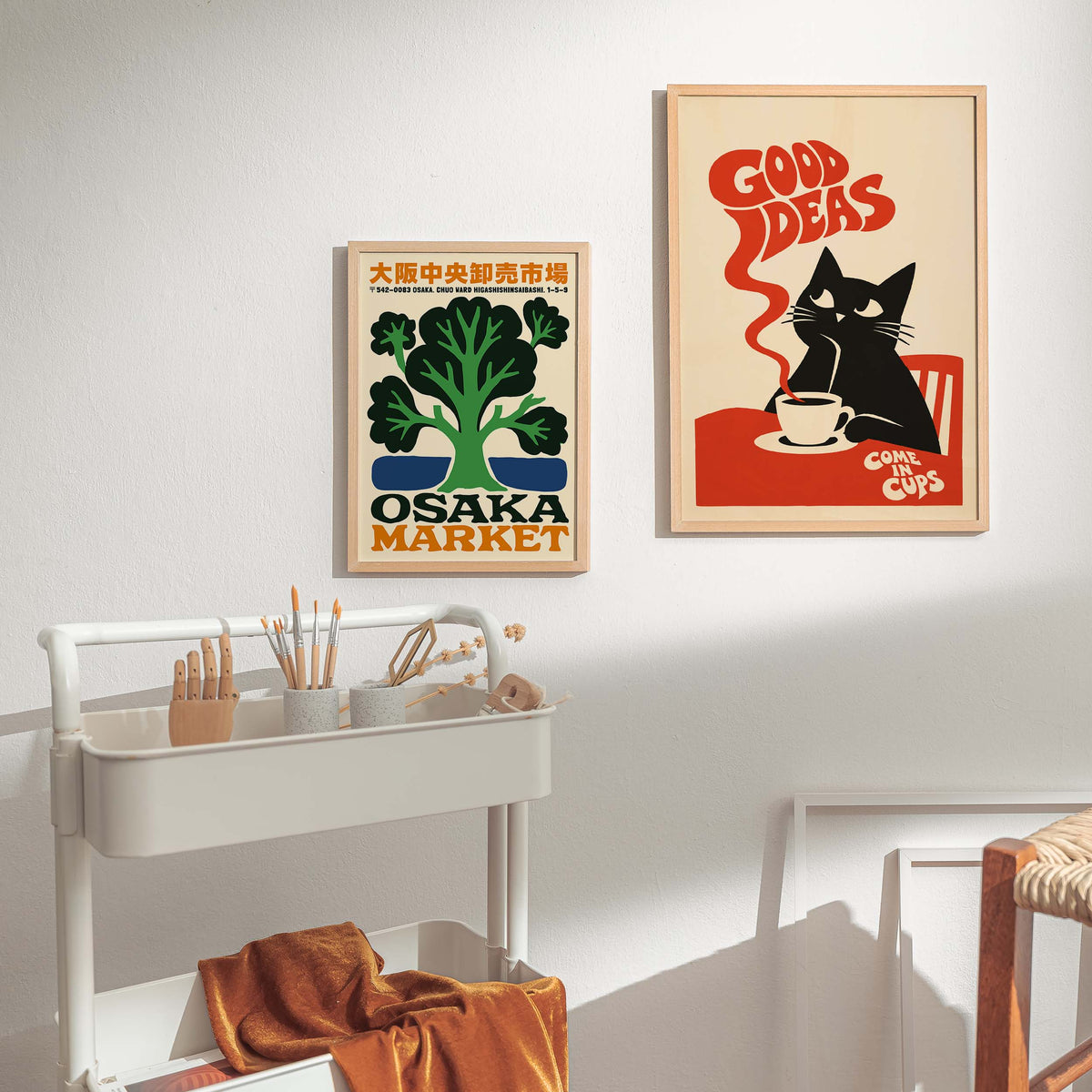 Black Cat Coffee Wall Art Print