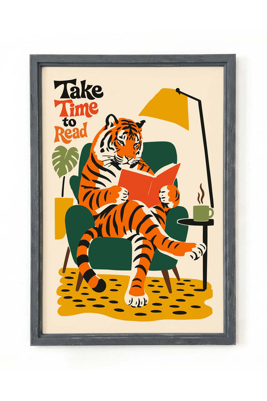 Reading Tiger Book Lover Wall Art Print