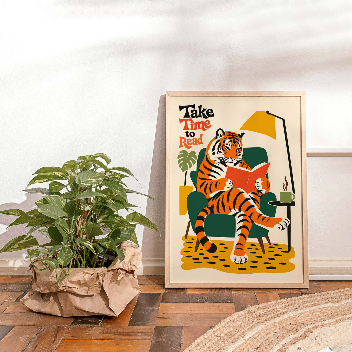 Reading Tiger Book Lover Wall Art Print