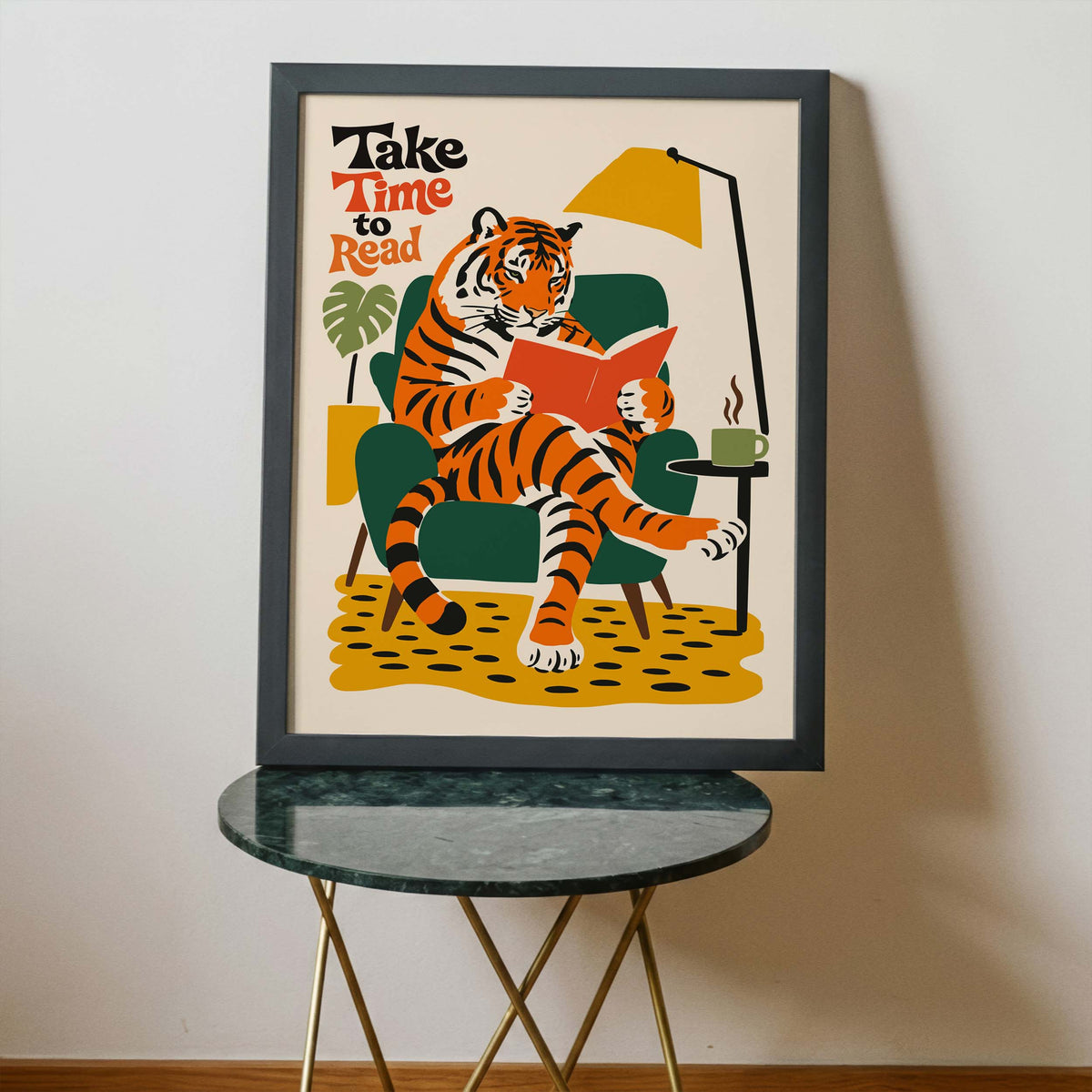 Reading Tiger Book Lover Wall Art Print