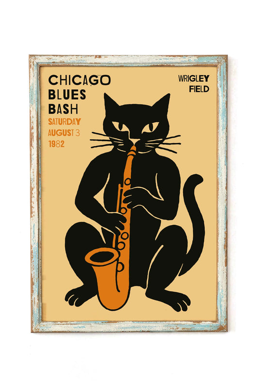 Chicago Blues Cat Saxophone Poster
