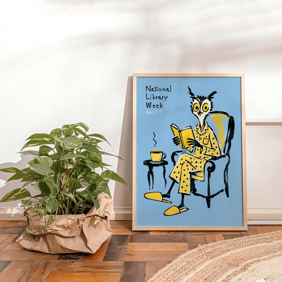 National Library Week Owl Reading Print