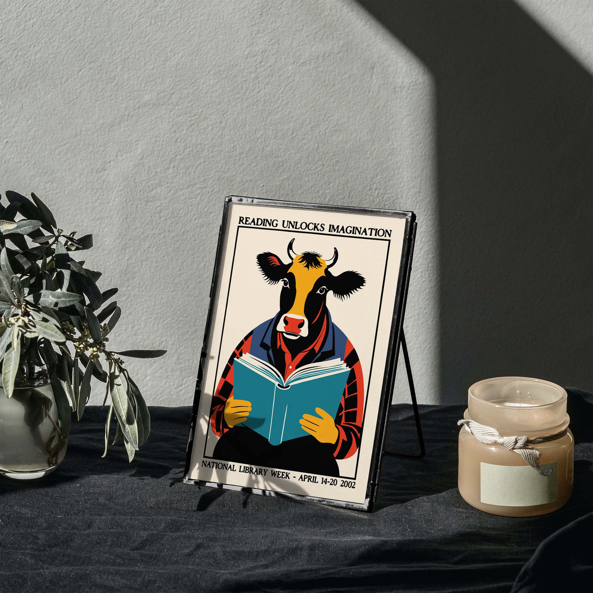 National Library Week Reading Cow Poster