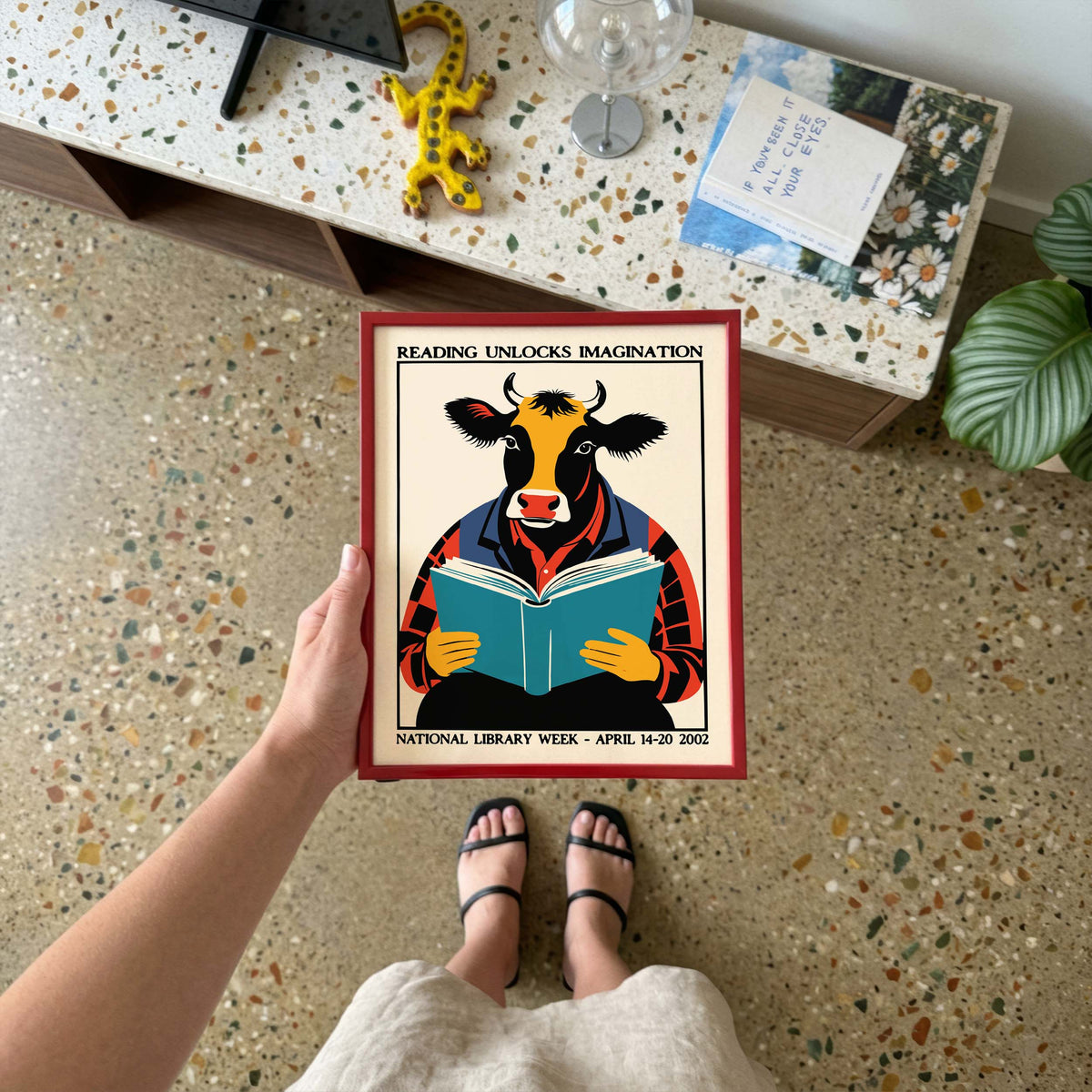 National Library Week Reading Cow Poster