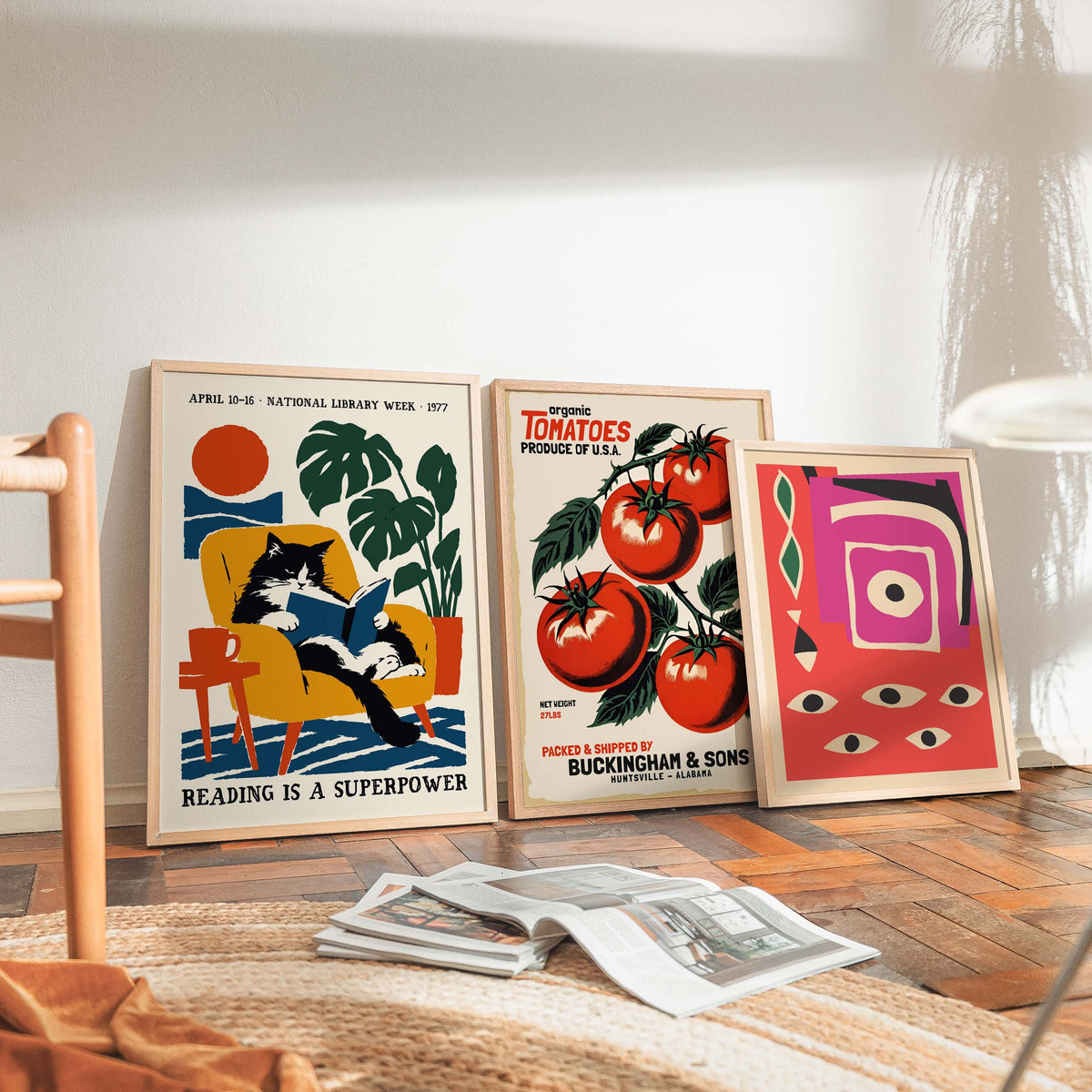 Reading Cat Vintage Library Poster Print