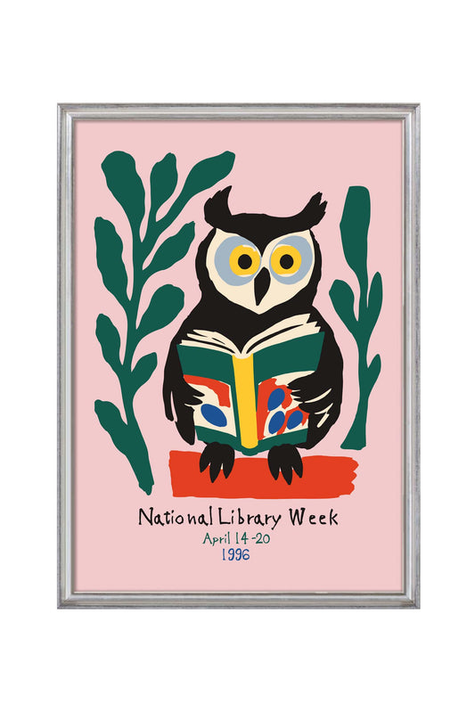 Reading Owl Library Wall Art Print