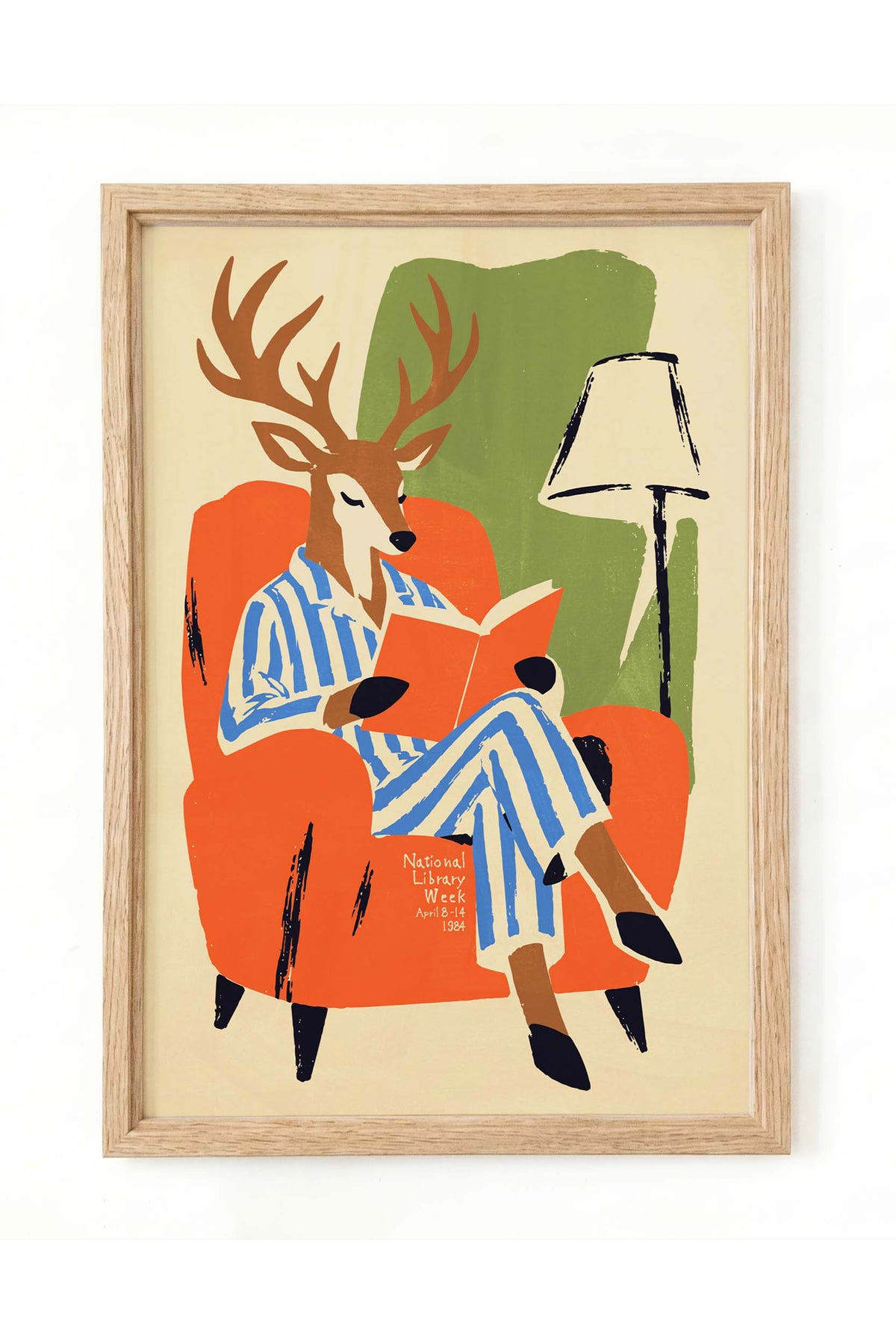 Deer Reading Book Wall Art Print