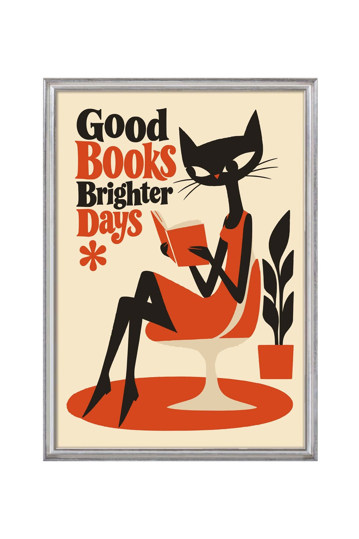 Good Books Cat Reading Print
