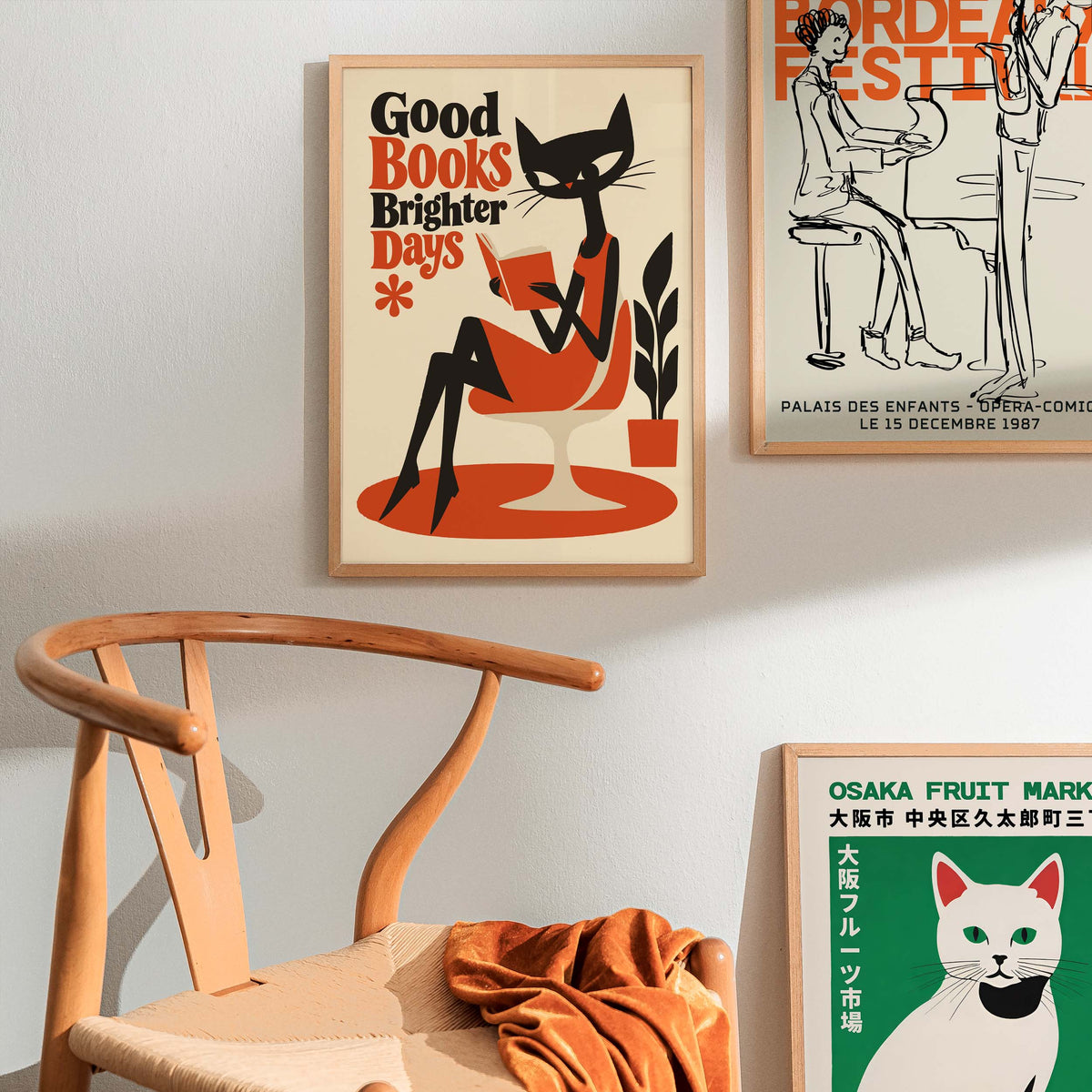 Good Books Cat Reading Print