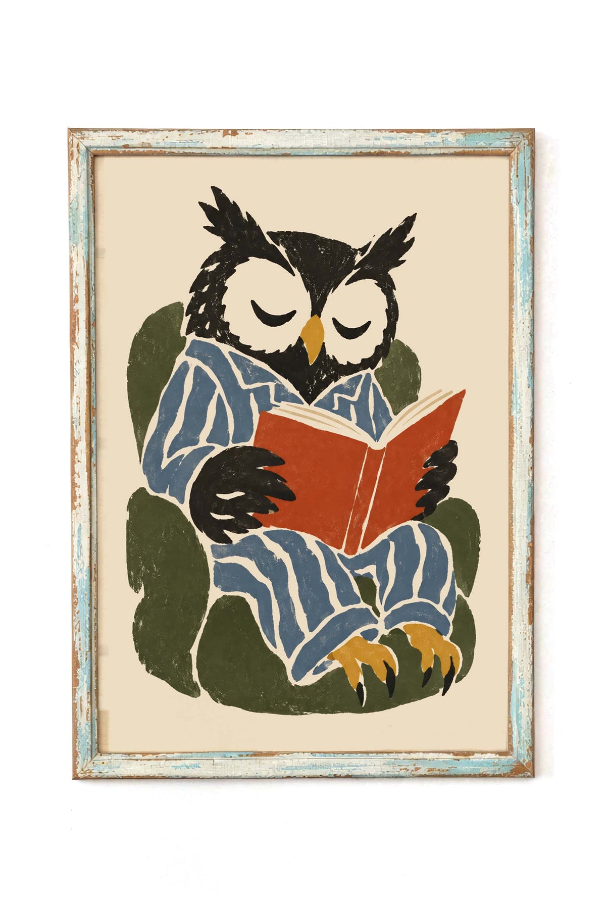 Owl Reading Book Wall Art Print