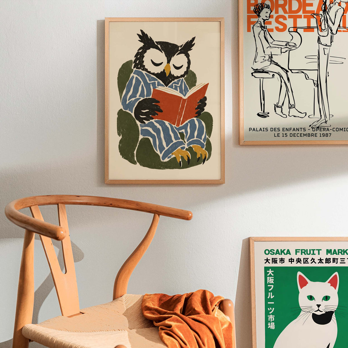 Owl Reading Book Wall Art Print