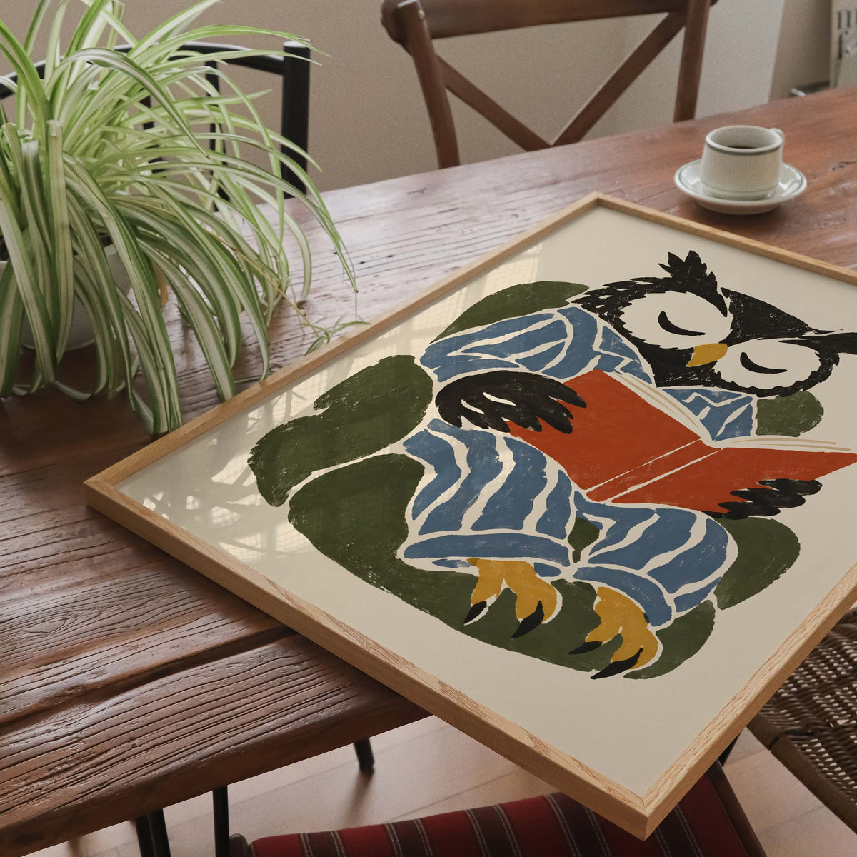 Owl Reading Book Wall Art Print