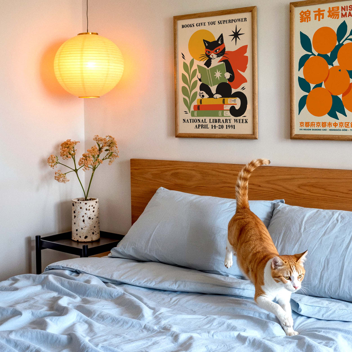 Superhero Cat Reading Books Poster Print