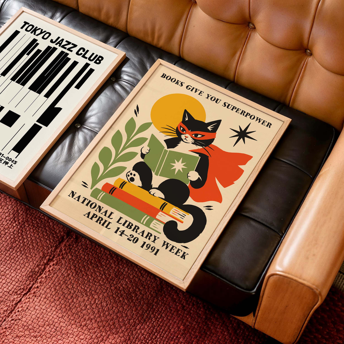 Superhero Cat Reading Books Poster Print