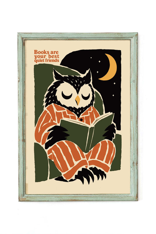 Reading Owl Library Wall Art Print