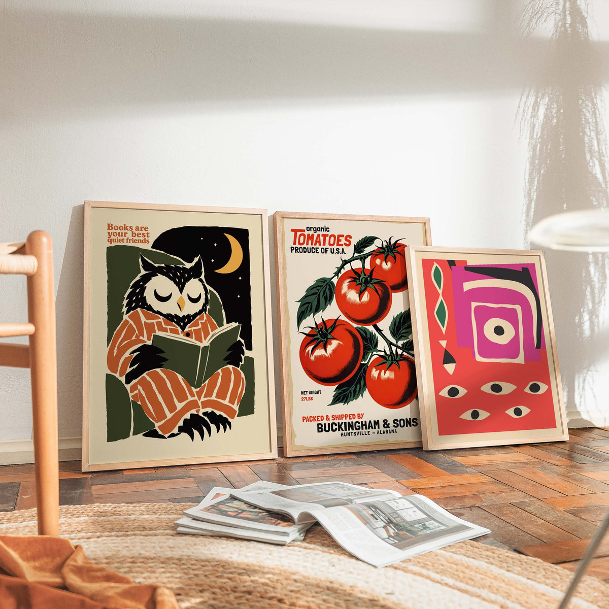 Reading Owl Library Wall Art Print