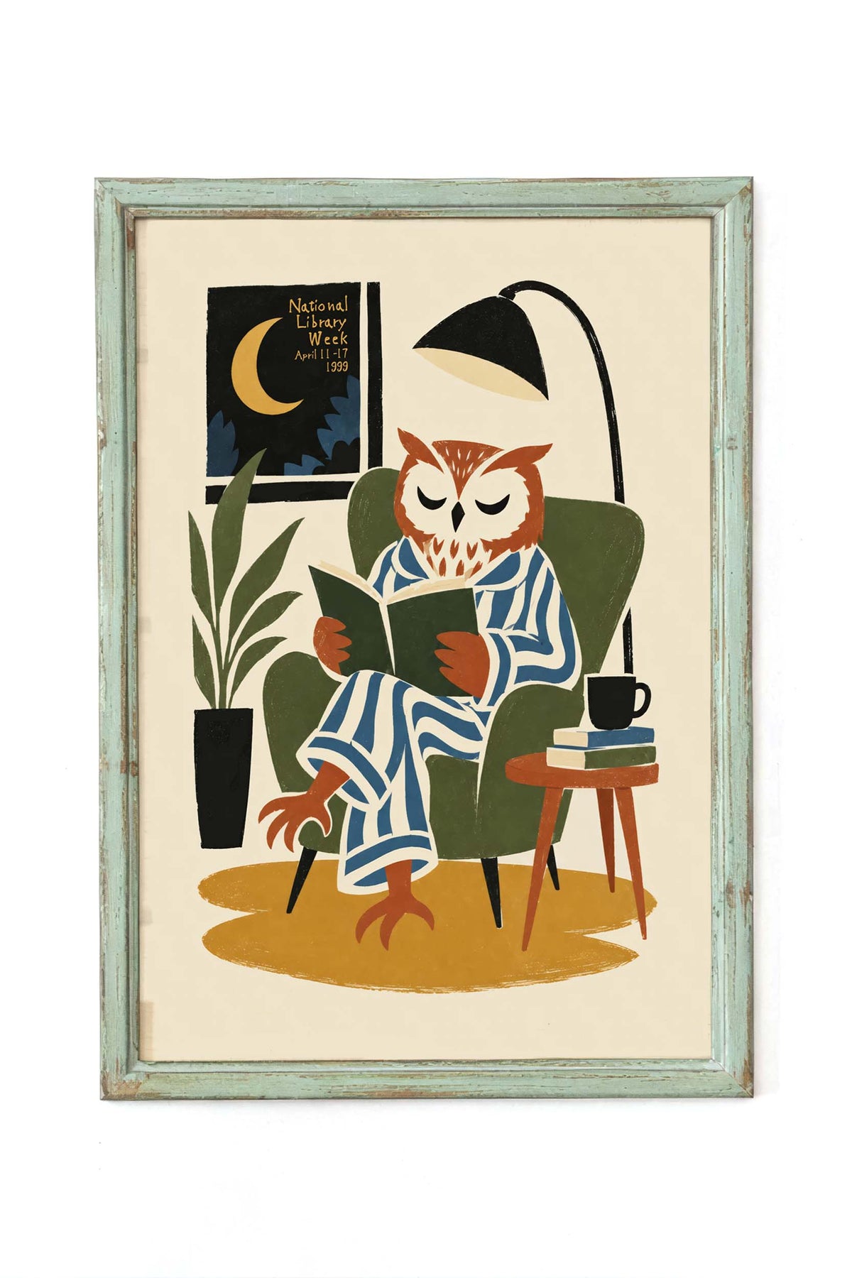 Owl Reading Book Lover Wall Art