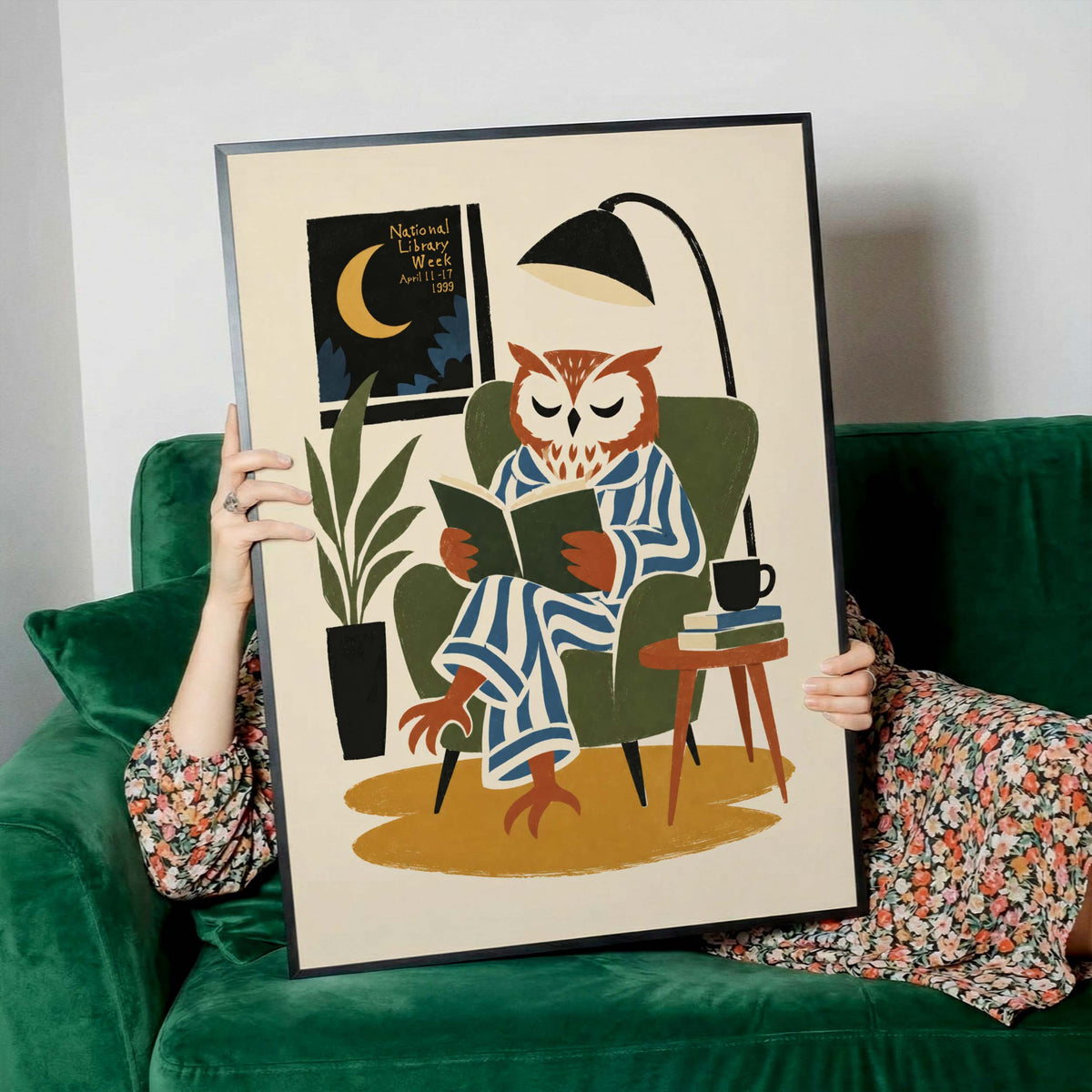 Owl Reading Book Lover Wall Art