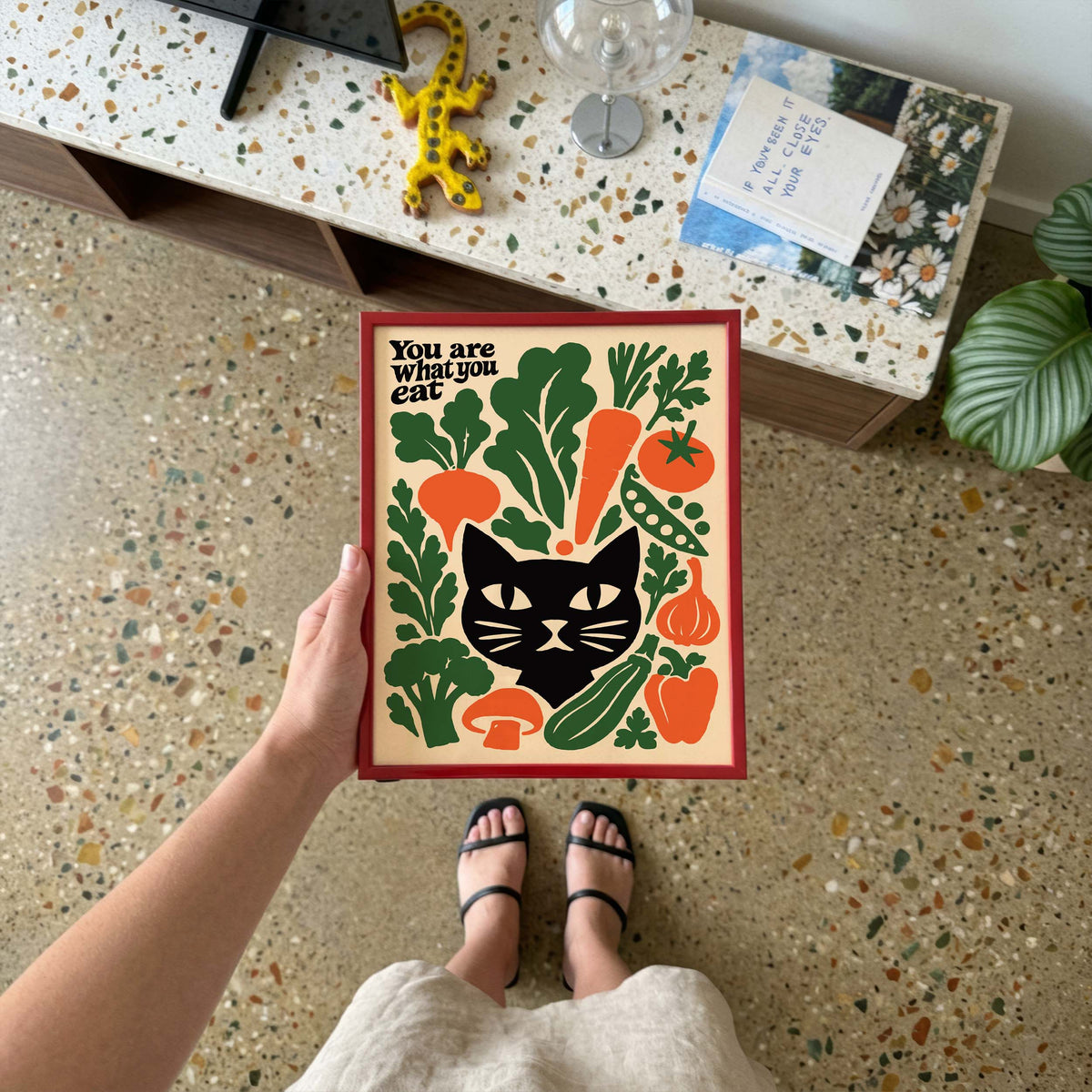 Black Cat Vegetable Kitchen Wall Art
