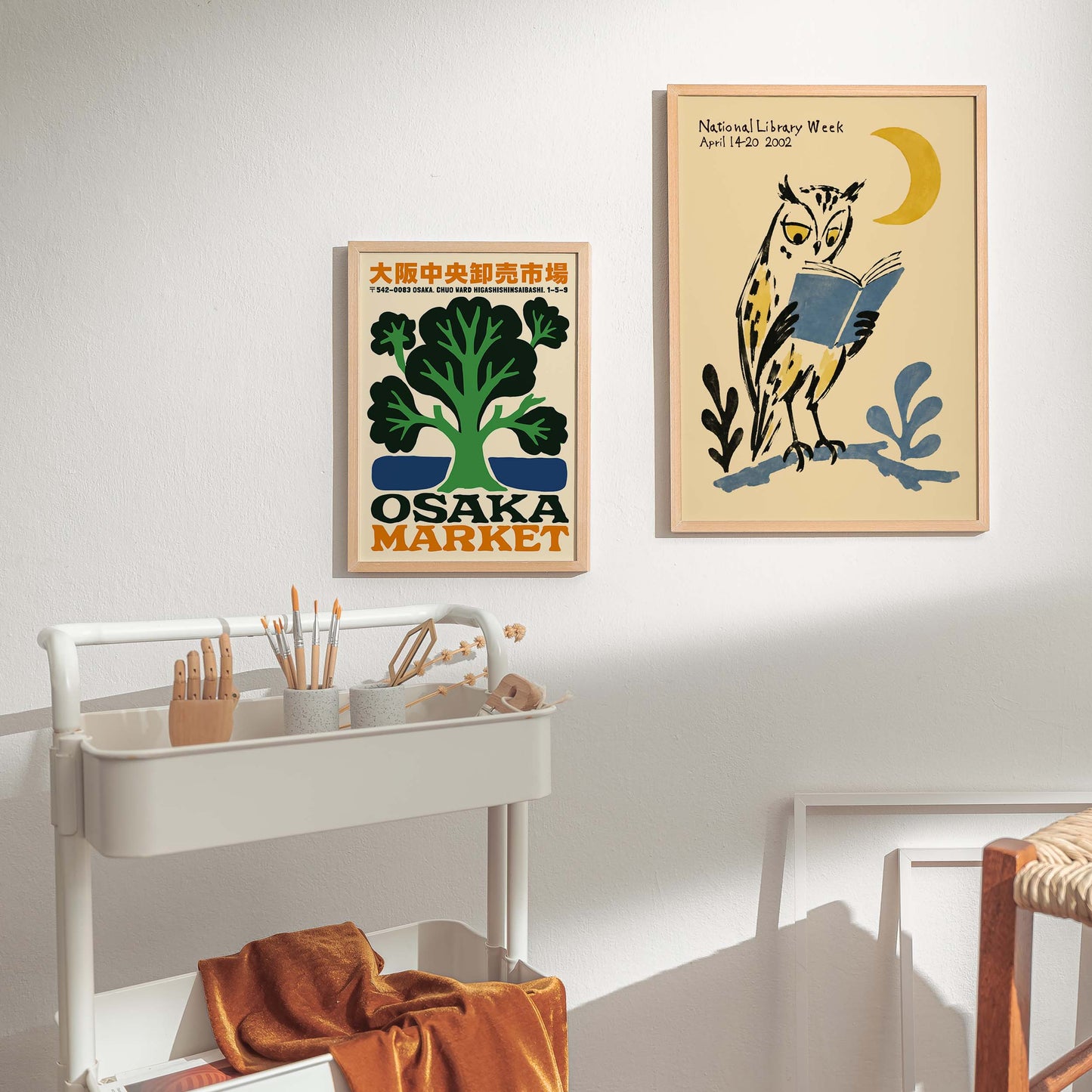National Library Owl Reading Print