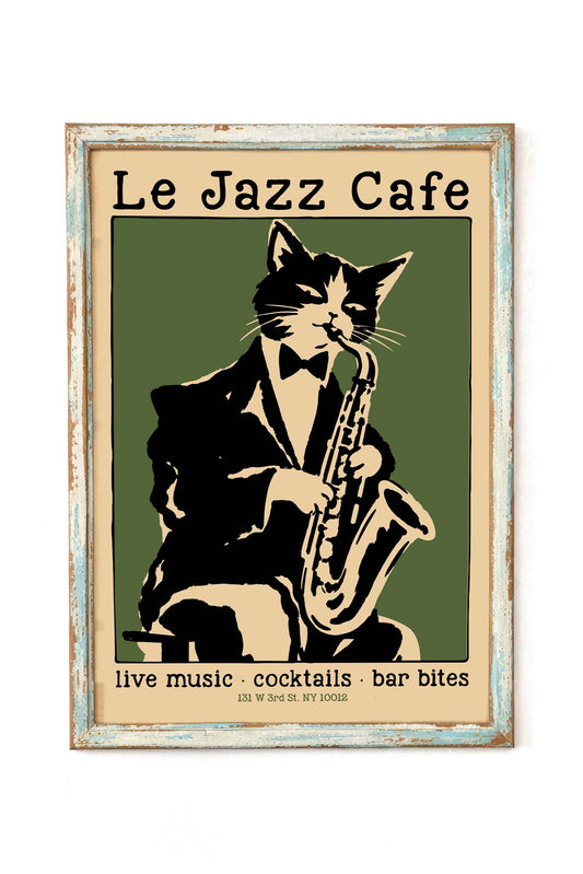 Jazz Cat Saxophone Cafe Print