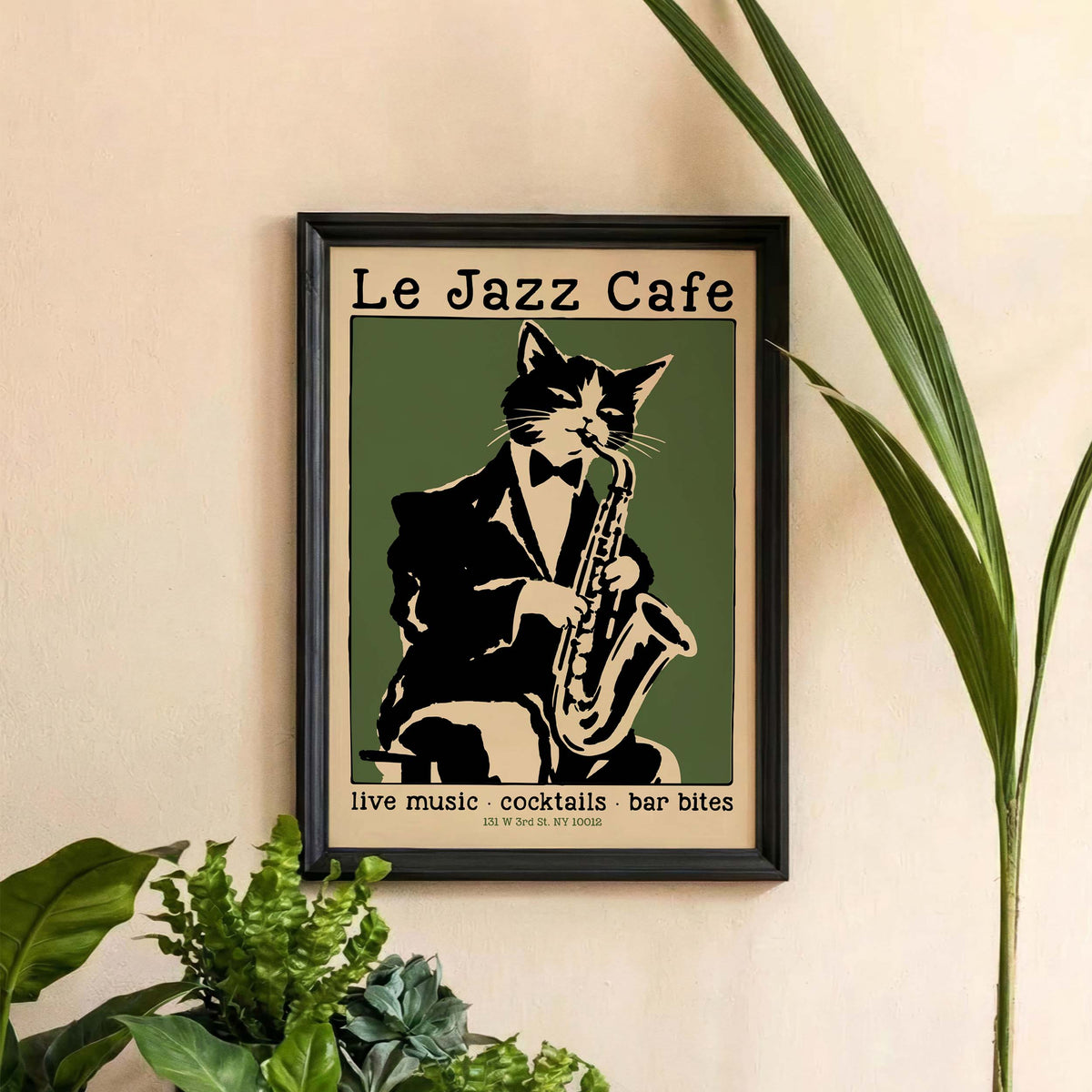 Jazz Cat Saxophone Cafe Print