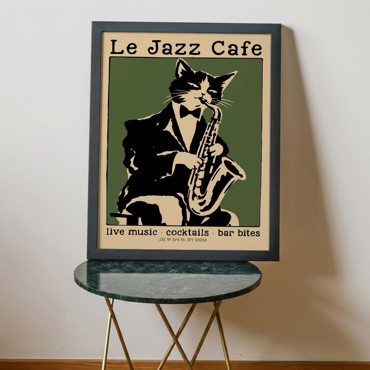 Jazz Cat Saxophone Cafe Print