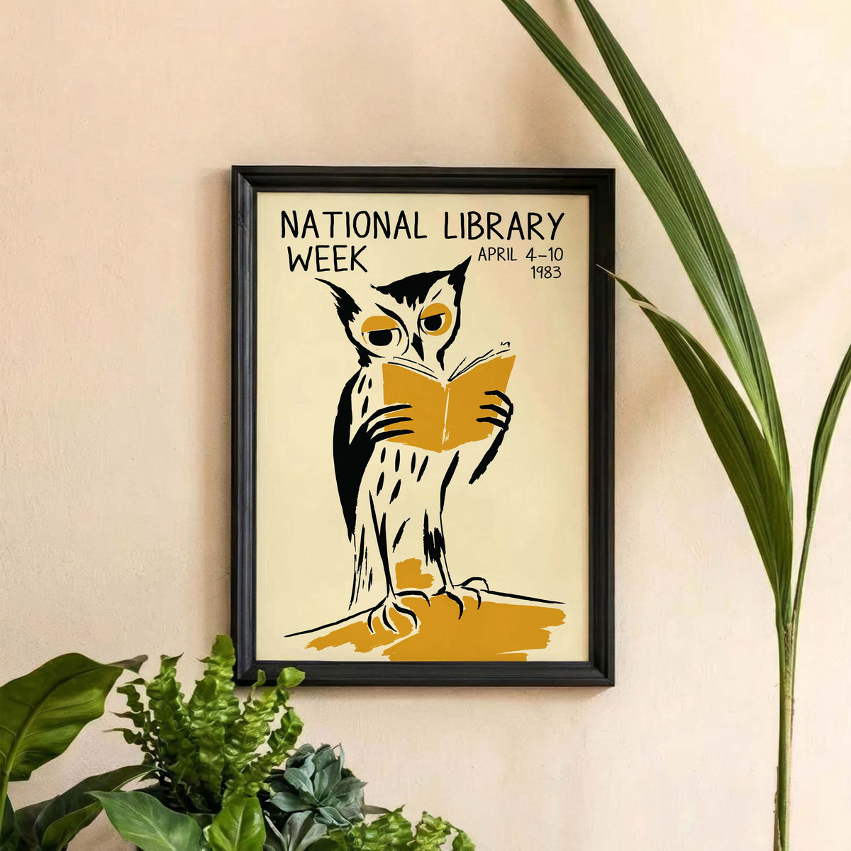 National Library Week Owl Reading Print