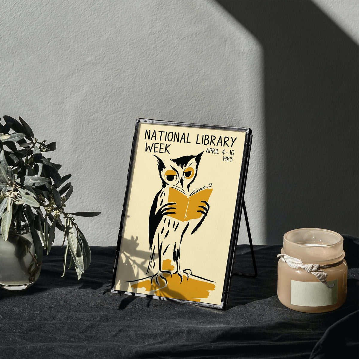 National Library Week Owl Reading Print