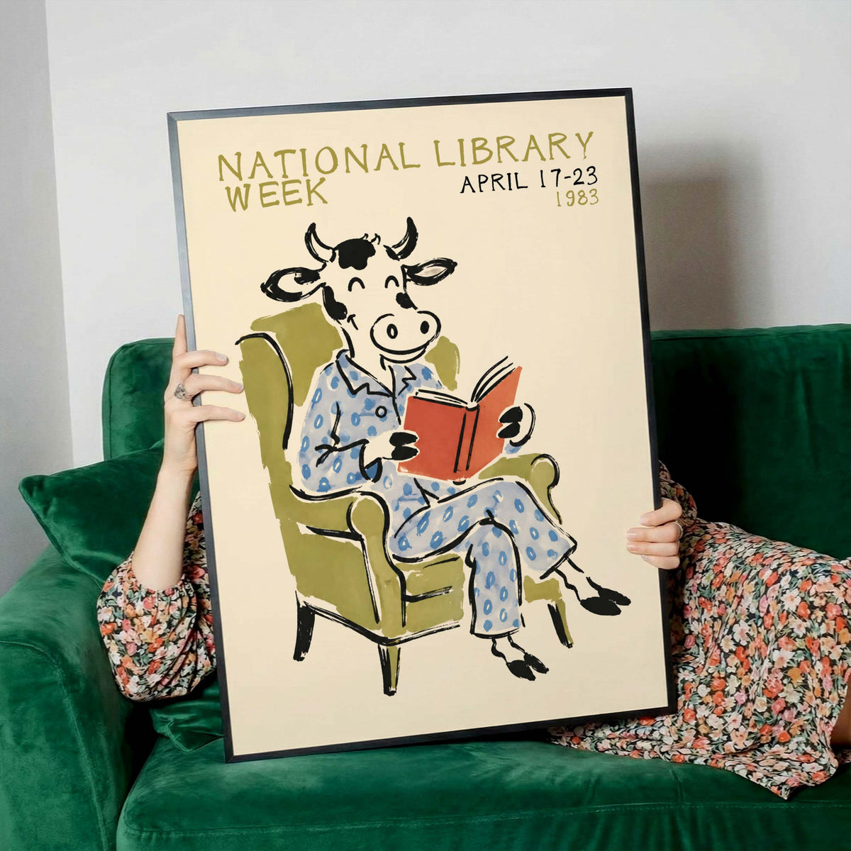 National Library Week Cow Reading Poster