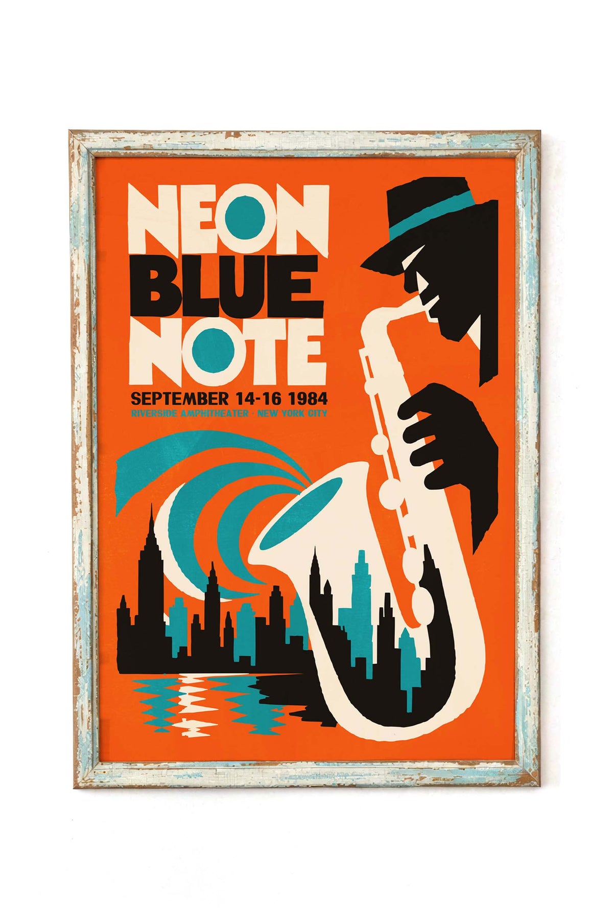 Neon Blue Note Saxophone Wall Art