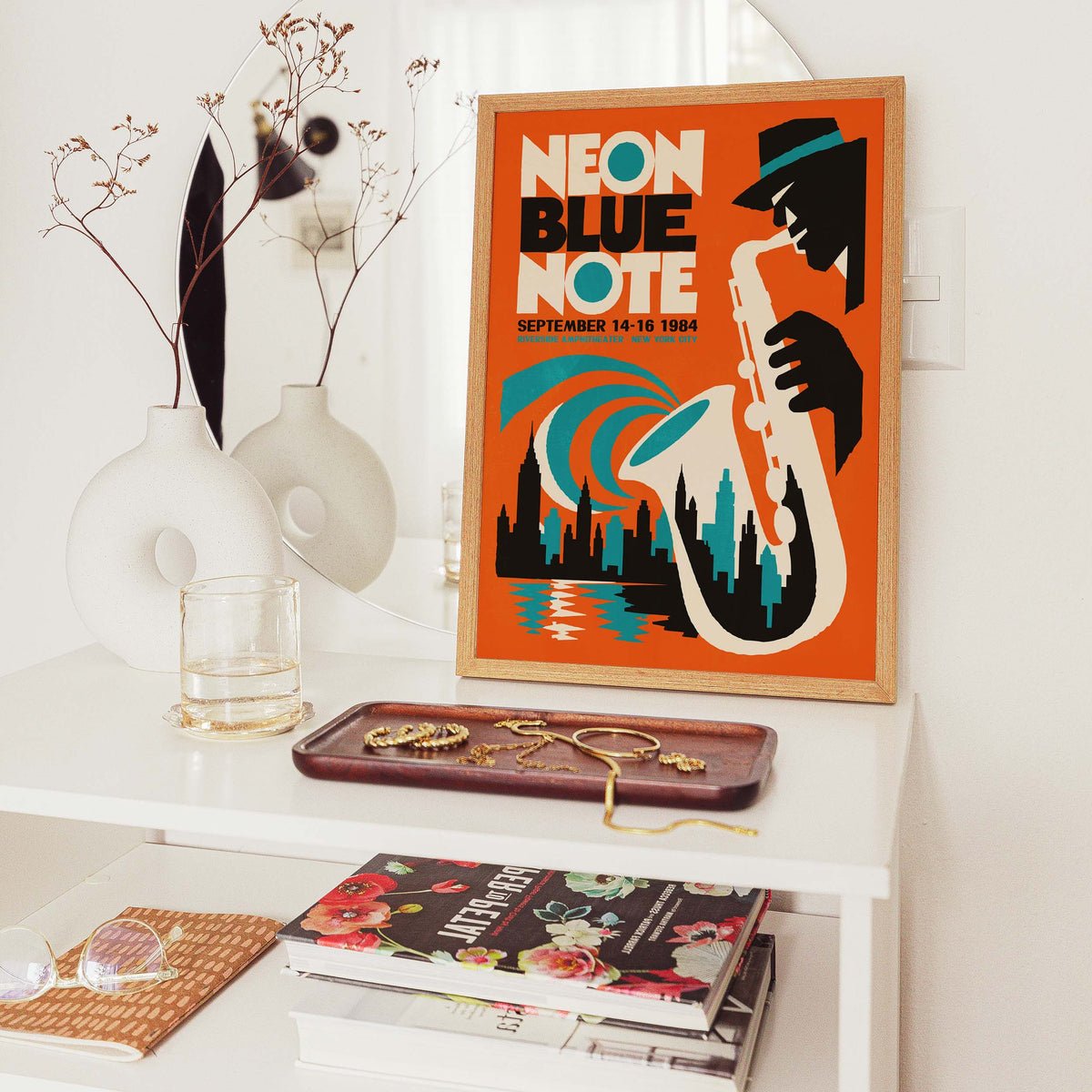 Neon Blue Note Saxophone Wall Art