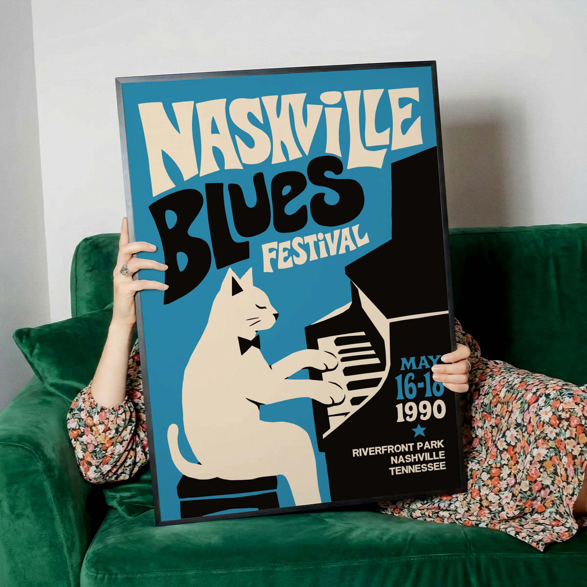 Nashville Blues Festival Piano Cat Poster