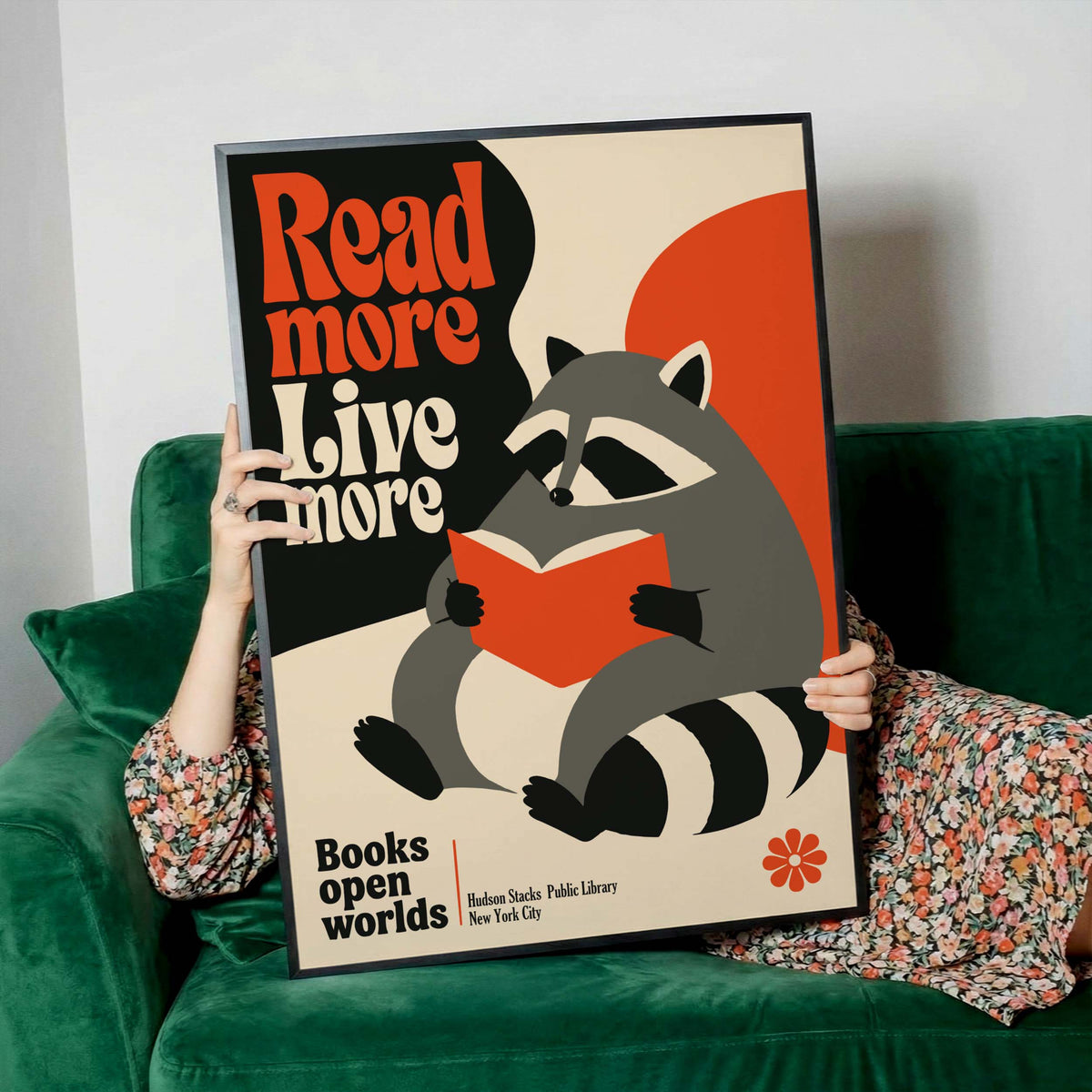 Raccoon Reading Book Wall Art