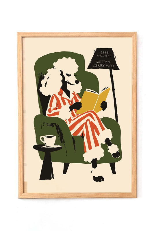Reading Dog Library Poster Print