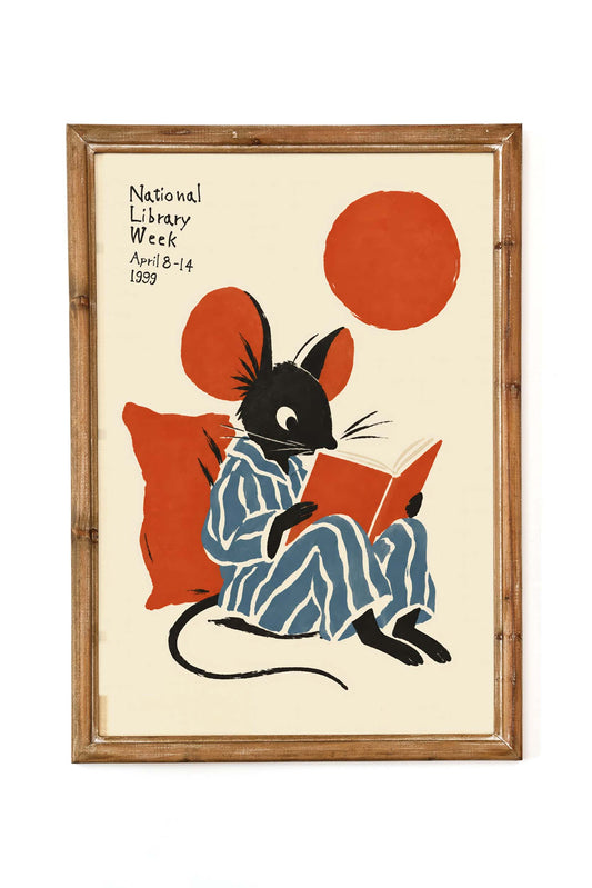 Reading Mouse Book Lover Wall Art Print