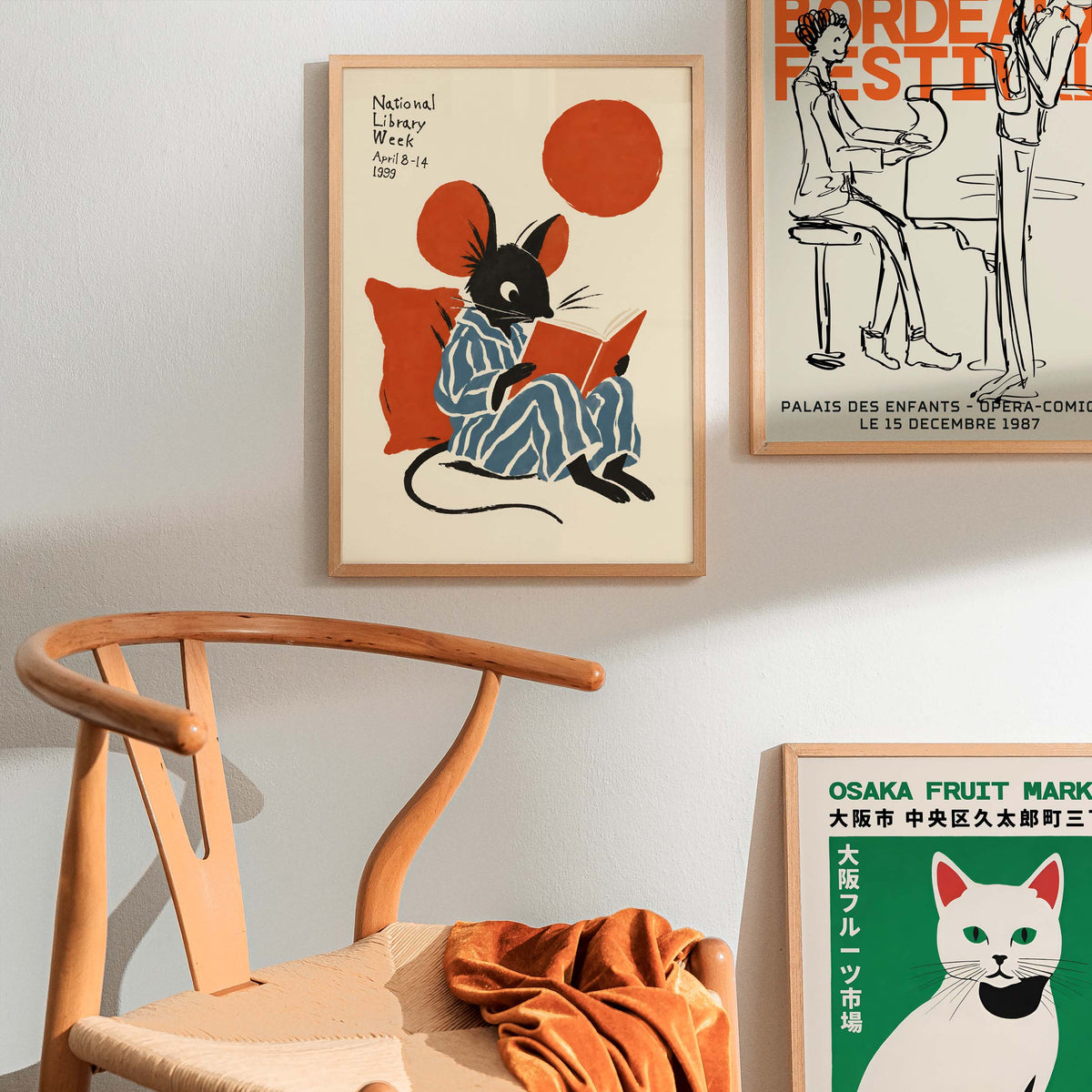 Reading Mouse Book Lover Wall Art Print