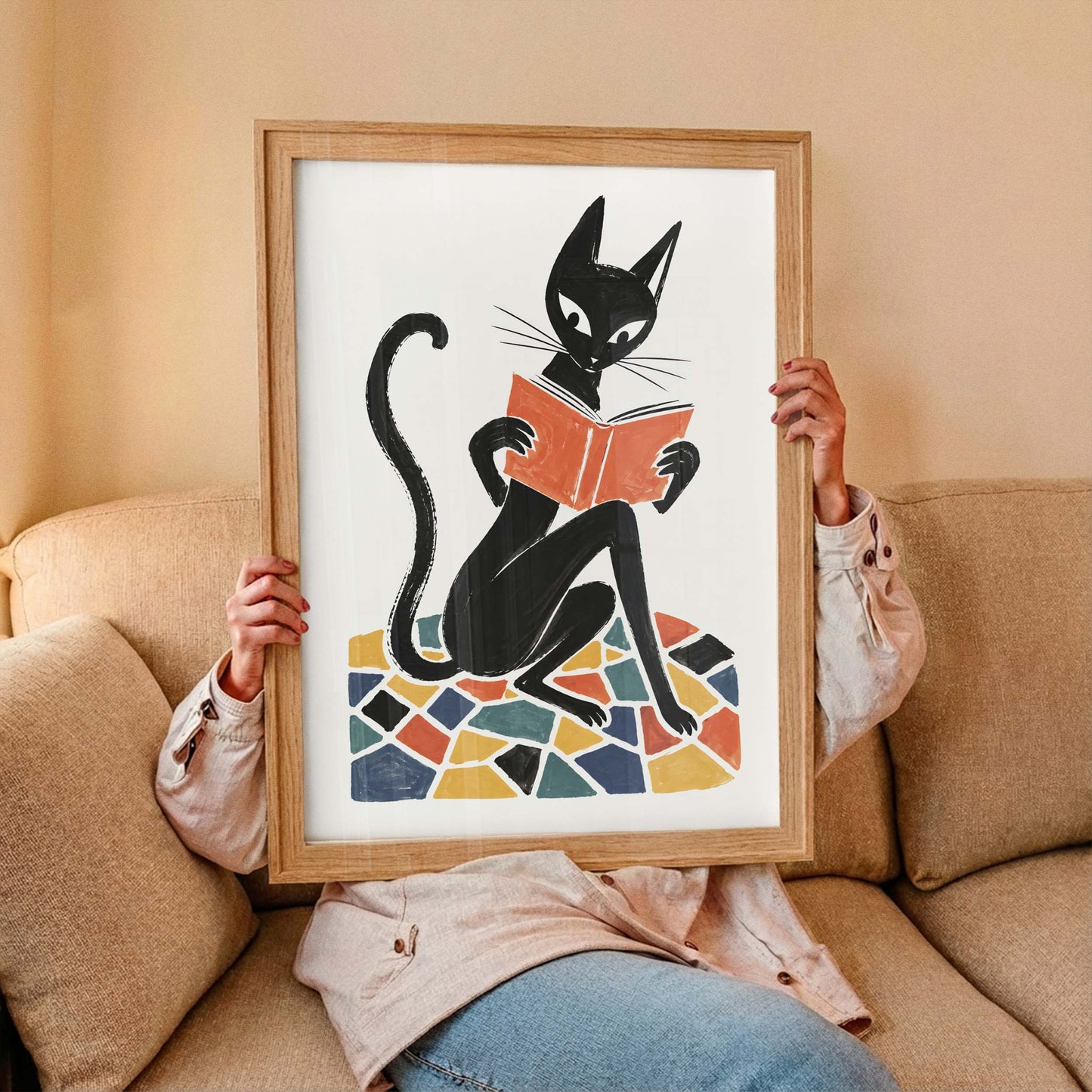 Reading Cat Study Wall Art