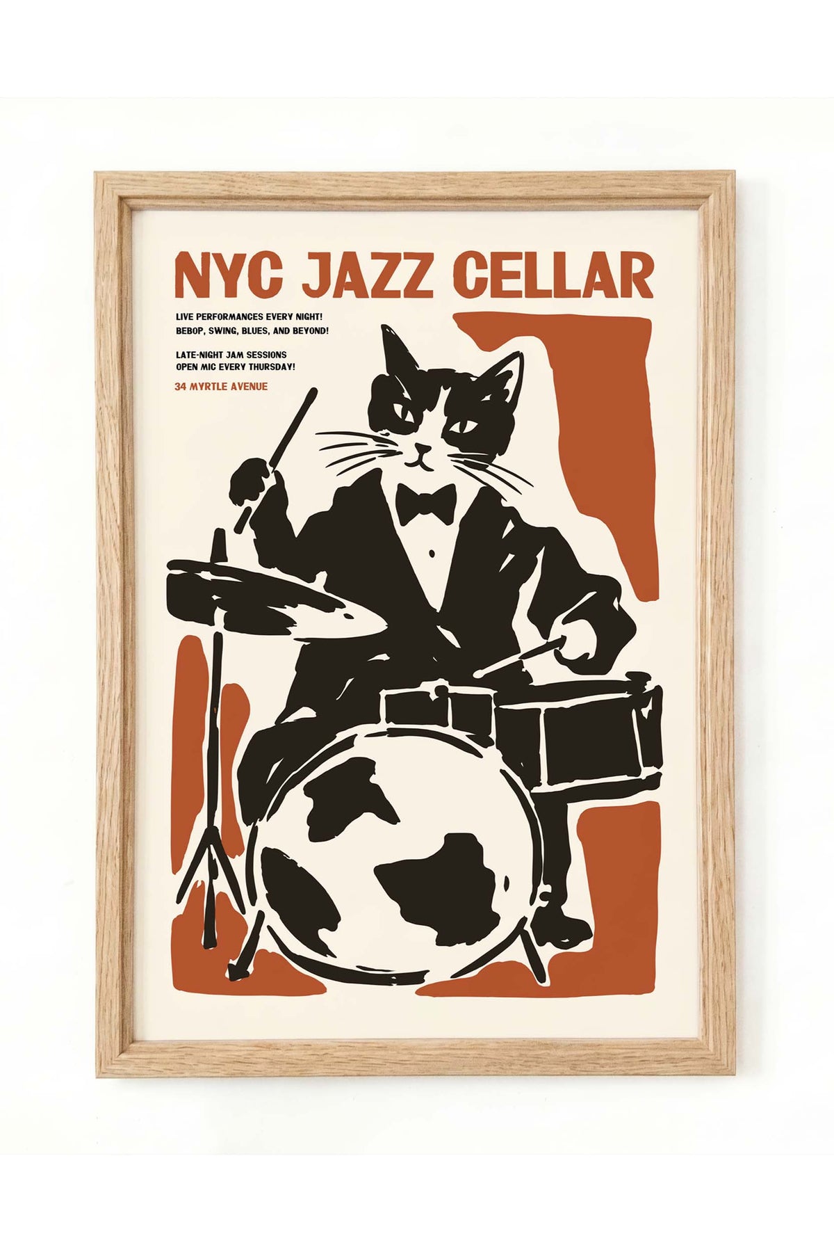 NYC Jazz Cat Drummer Poster
