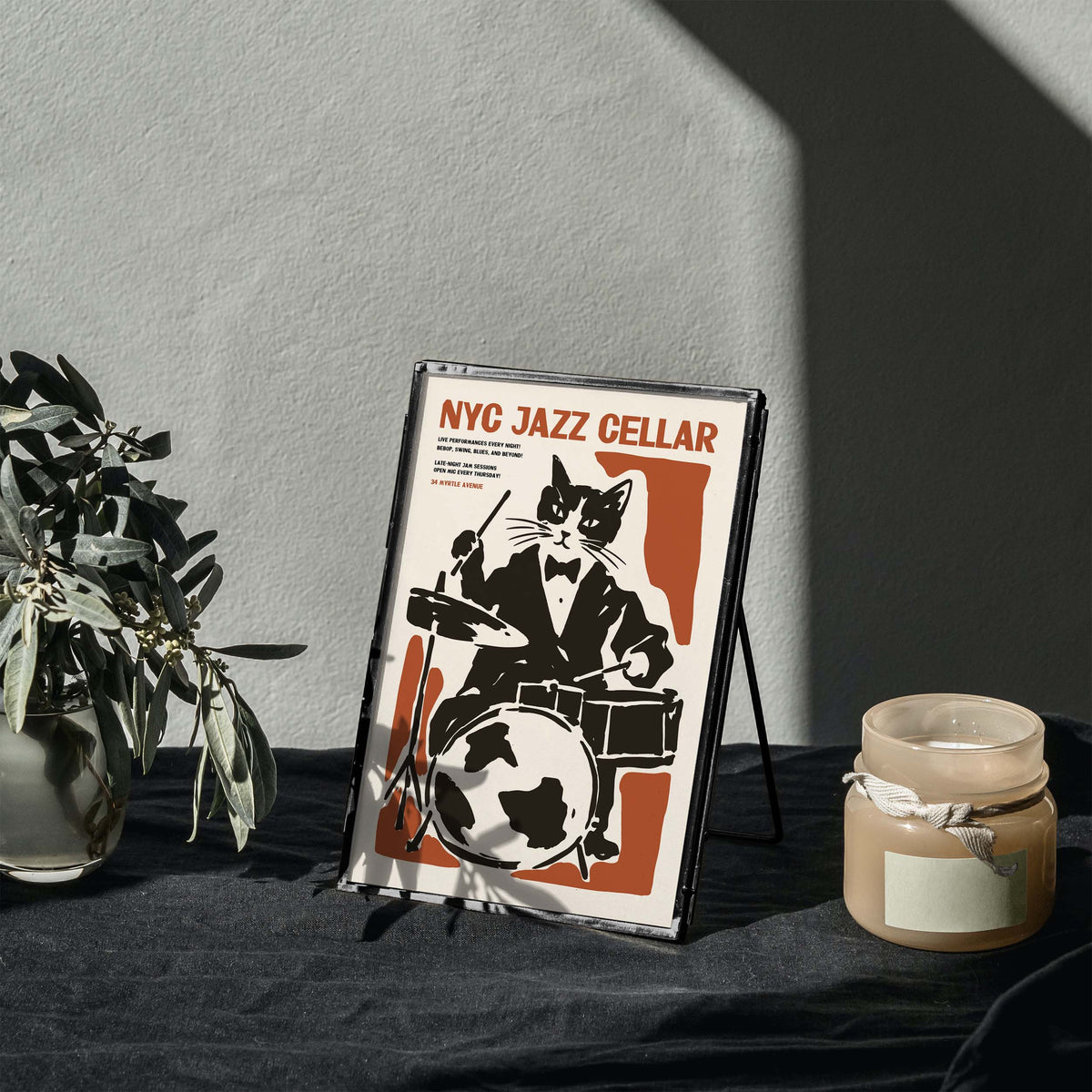 NYC Jazz Cat Drummer Poster
